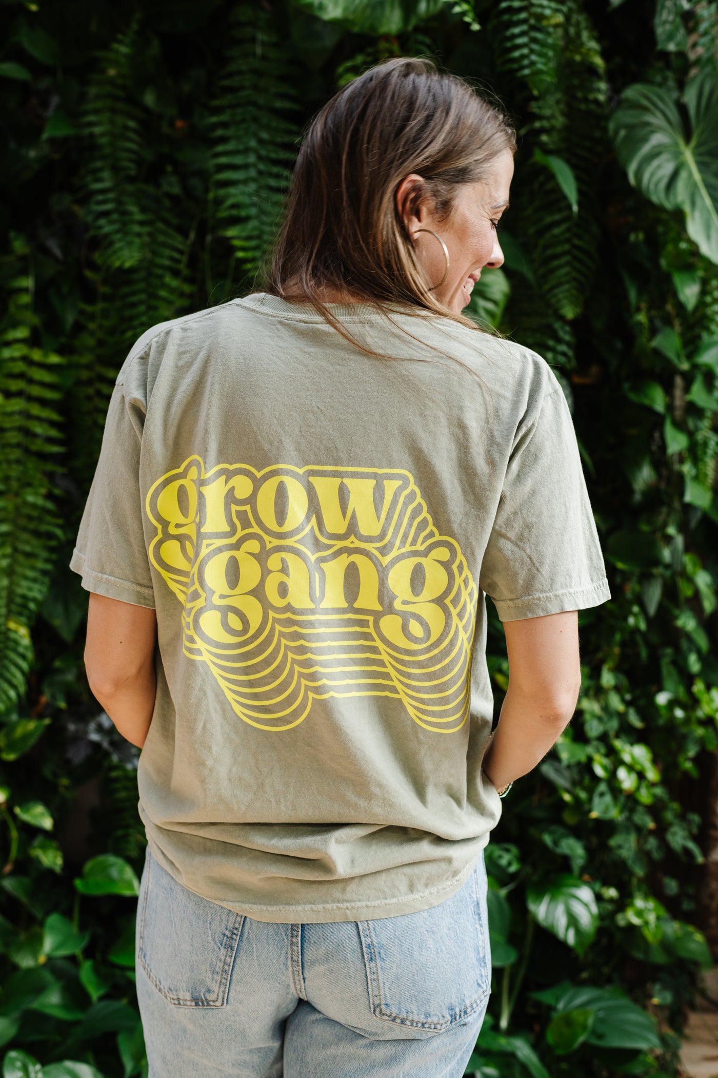 Grow Gang T-Shirt in Sage + Fluorescent Yellow