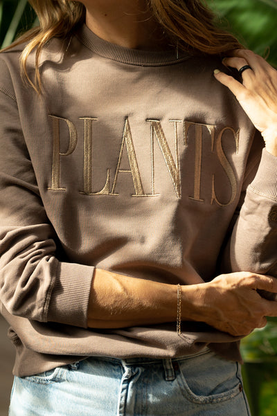 PLANTS Embroidered Crew Neck Sweatshirt in Musk