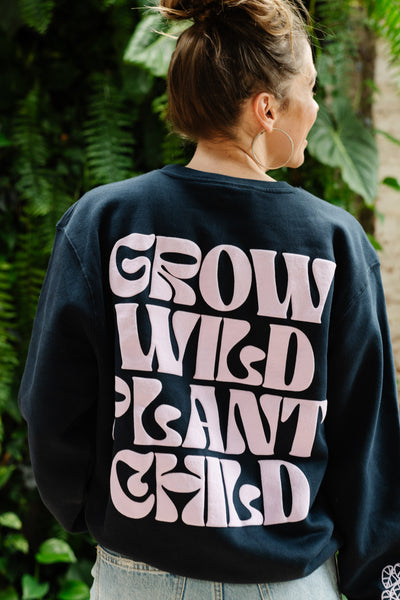 Grow Wild Puff Print Crew Sweatshirt in Navy + Lilac