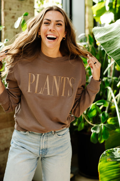 PLANTS Embroidered Crew Neck Sweatshirt in Musk