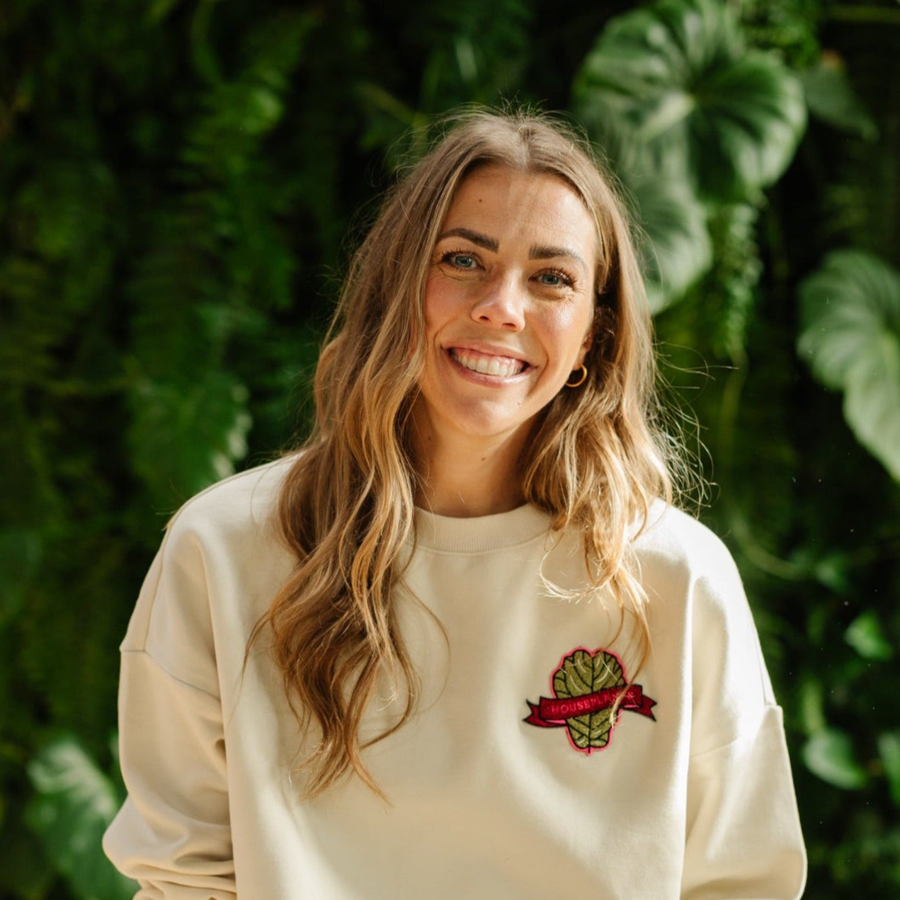 Varsity Houseplants Crew Neck Sweatshirt in Bone