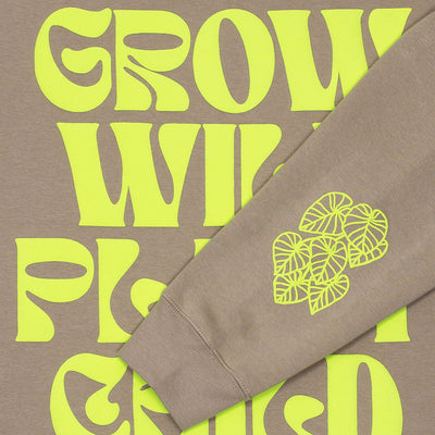 Grow Wild Puff Print Hoodie in Mushroom + Fluorescent Yellow - Happy Happy Houseplant