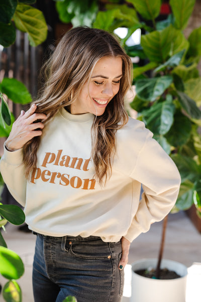 Plant Person Puff Print Pullover in Dust + Terracotta - Happy Happy Houseplant